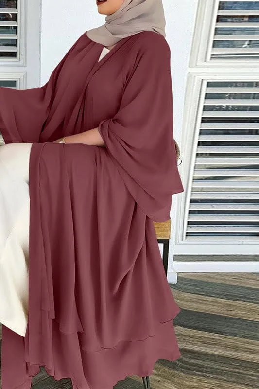 Pleated Party Modest Dress Chiffon Abaya Solid Color Casual 2023 - I Shop  Turkey