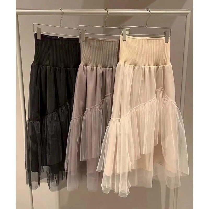 2023 New Sweet Fairy High Waist Asymmetrical Tulle Skirt