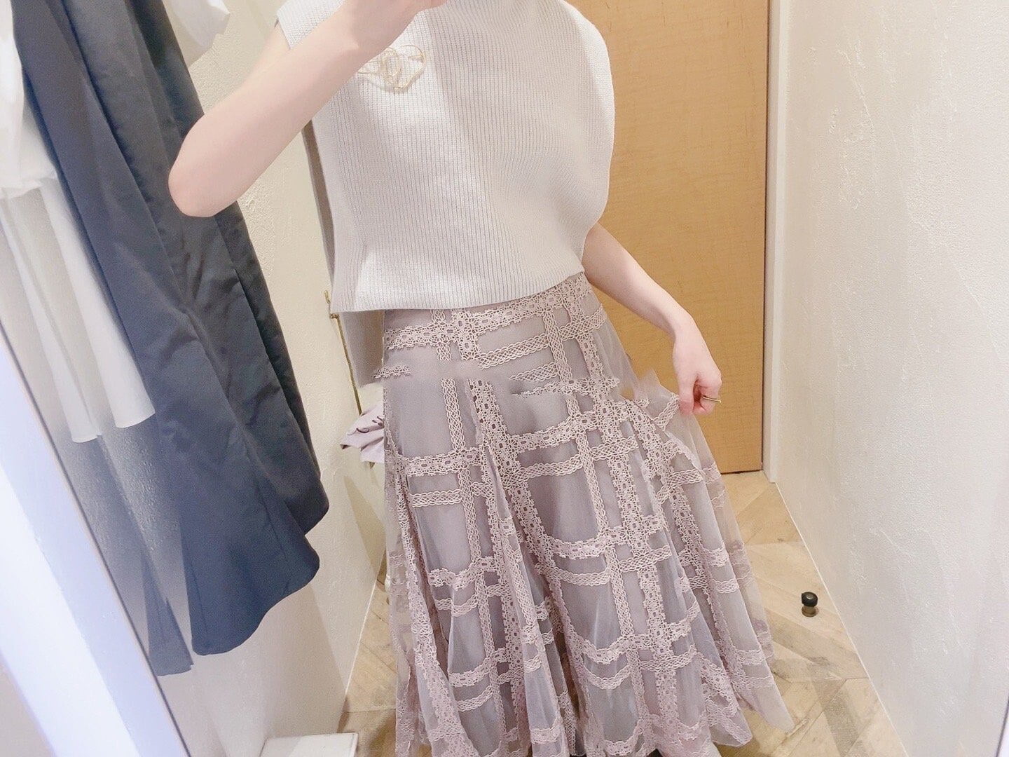 2023 New High Waist Contrast Color Mid Calf Plaid Lace Skirt