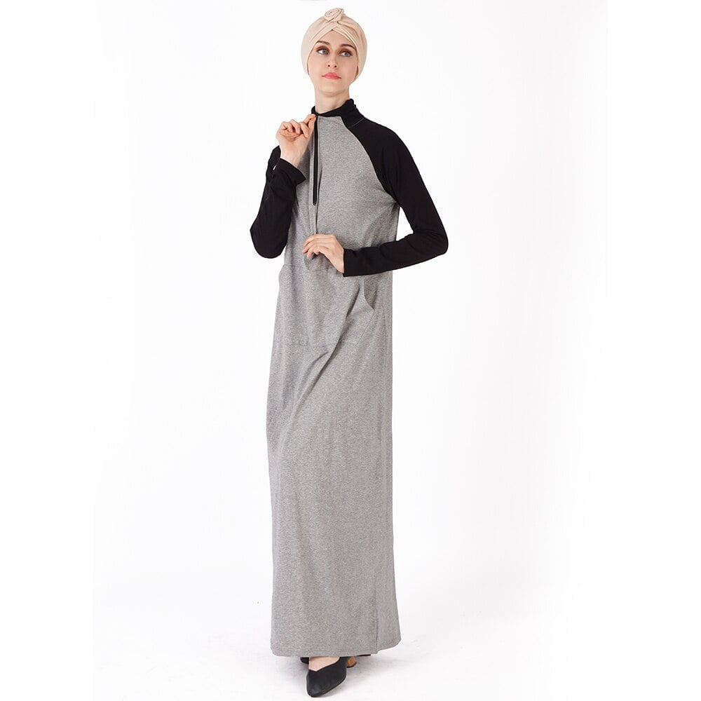 Autumn Winter Cotton Abaya Black Gray Sport Long Dress Arab Full Length Caftan Turkey Middle East Muslim Women Dress