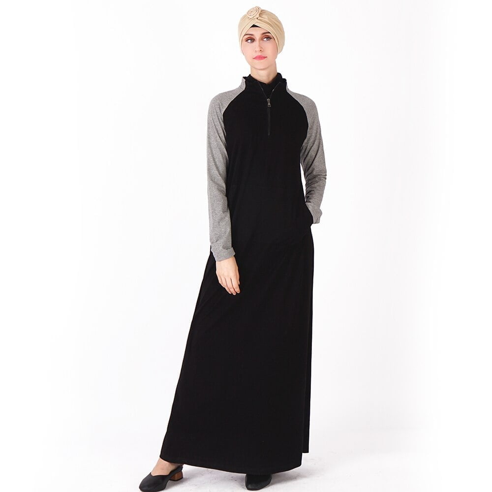 Autumn Winter Cotton Abaya Black Gray Sport Long Dress Arab Full Length Caftan Turkey Middle East Muslim Women Dress