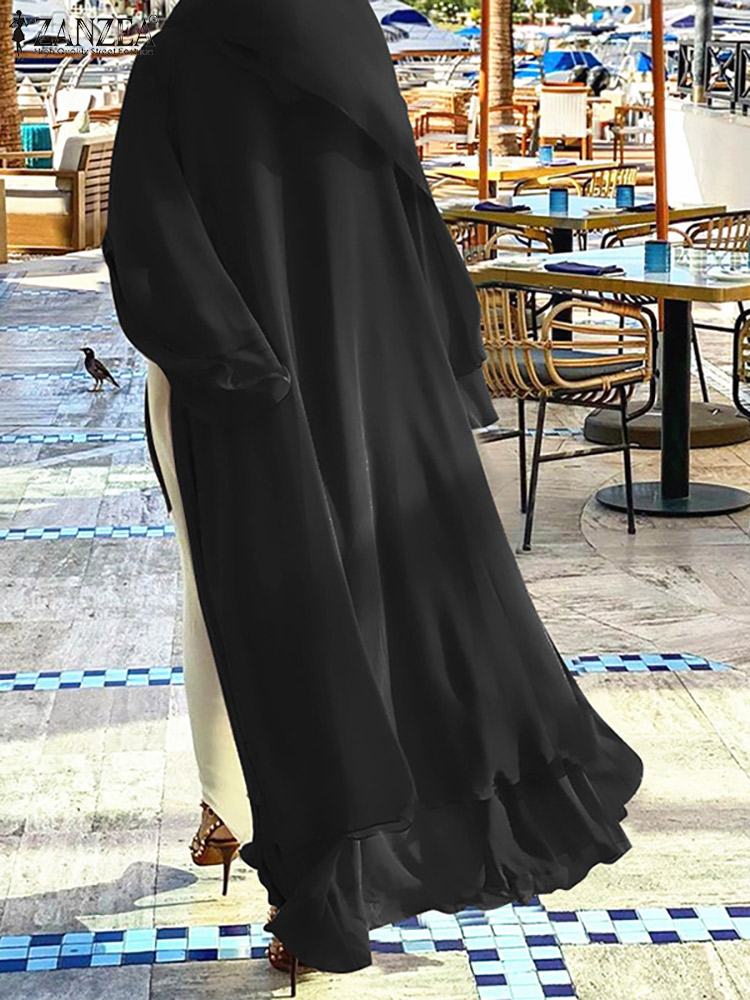 Fongt ZANZEA Women Full Sleeved Muslim Blouse Islamic Clothing Fashion  Buttons Down Solid Long Blouse Tops Kaftan Casual Solid Blusas