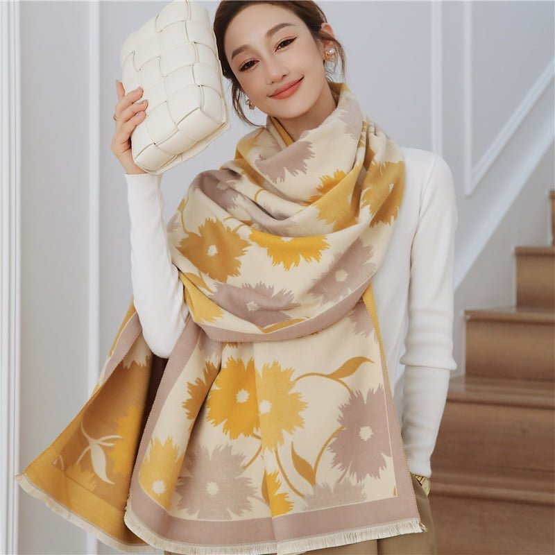 Warm Winter Scarf Cashmere Women Pashmina Design Print Shawls Wrap Female Thick Blanket Soft Bufanda Stoles 2023 Fashion