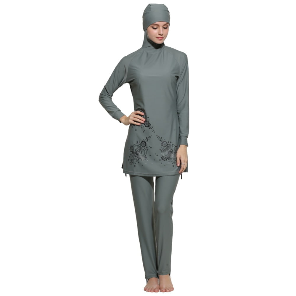 Women Muslim Swimwear Arab Islamic Wear 2 Pieces Muslim Swimsuit With Cap Striped High Quality Muslim Bathing Suit