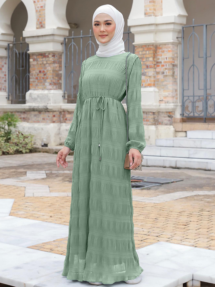 Pleated Party Modest Dress Chiffon Abaya Solid Color Casual 2023 - I Shop  Turkey