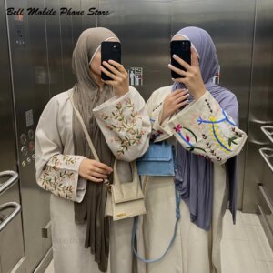 Alternative view of Embroidered Cotton Linen Abaya for Women Muslim Casual Closed Abayas Dubai Turkish Hijab Dress Ramadan Islamic Clothing Kaftan