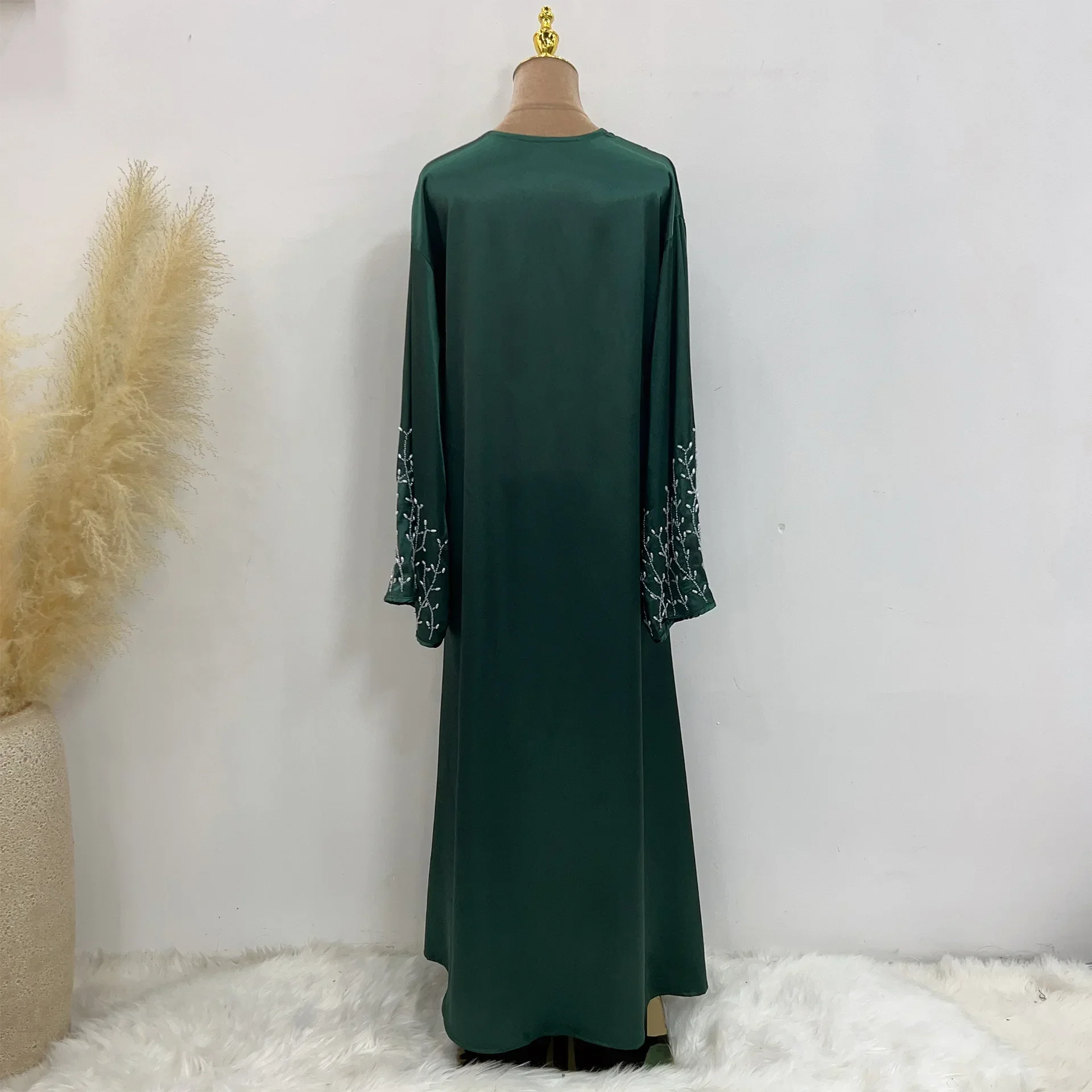 Summer Open Abaya Kimono Dubai Party Kaftan Solid Beaded Muslim Fashion Hijab Dress Abayas for Women Turkey Islam Modest Outfit