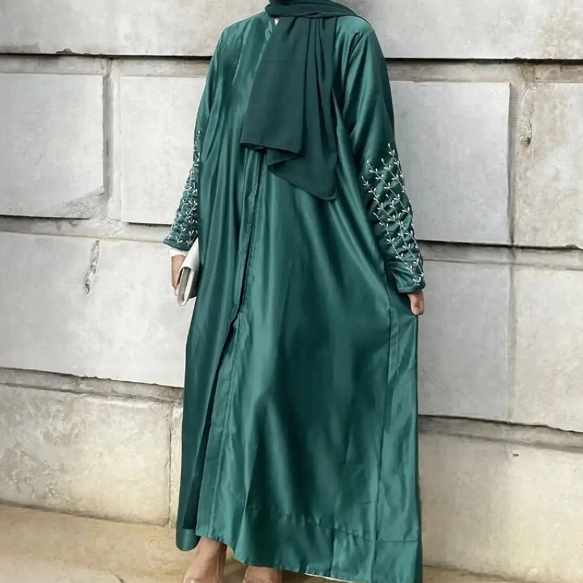 Summer Open Abaya Kimono Dubai Party Kaftan Solid Beaded Muslim Fashion Hijab Dress Abayas for Women Turkey Islam Modest Outfit