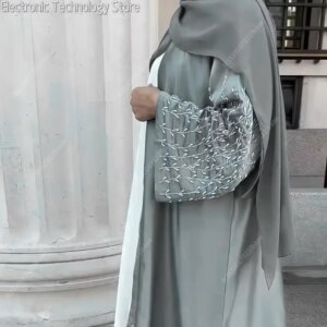 Alternative view of Summer Open Abaya Kimono Dubai Party Kaftan Solid Beaded Muslim Fashion Hijab Dress Abayas for Women Turkey Islam Modest Outfit