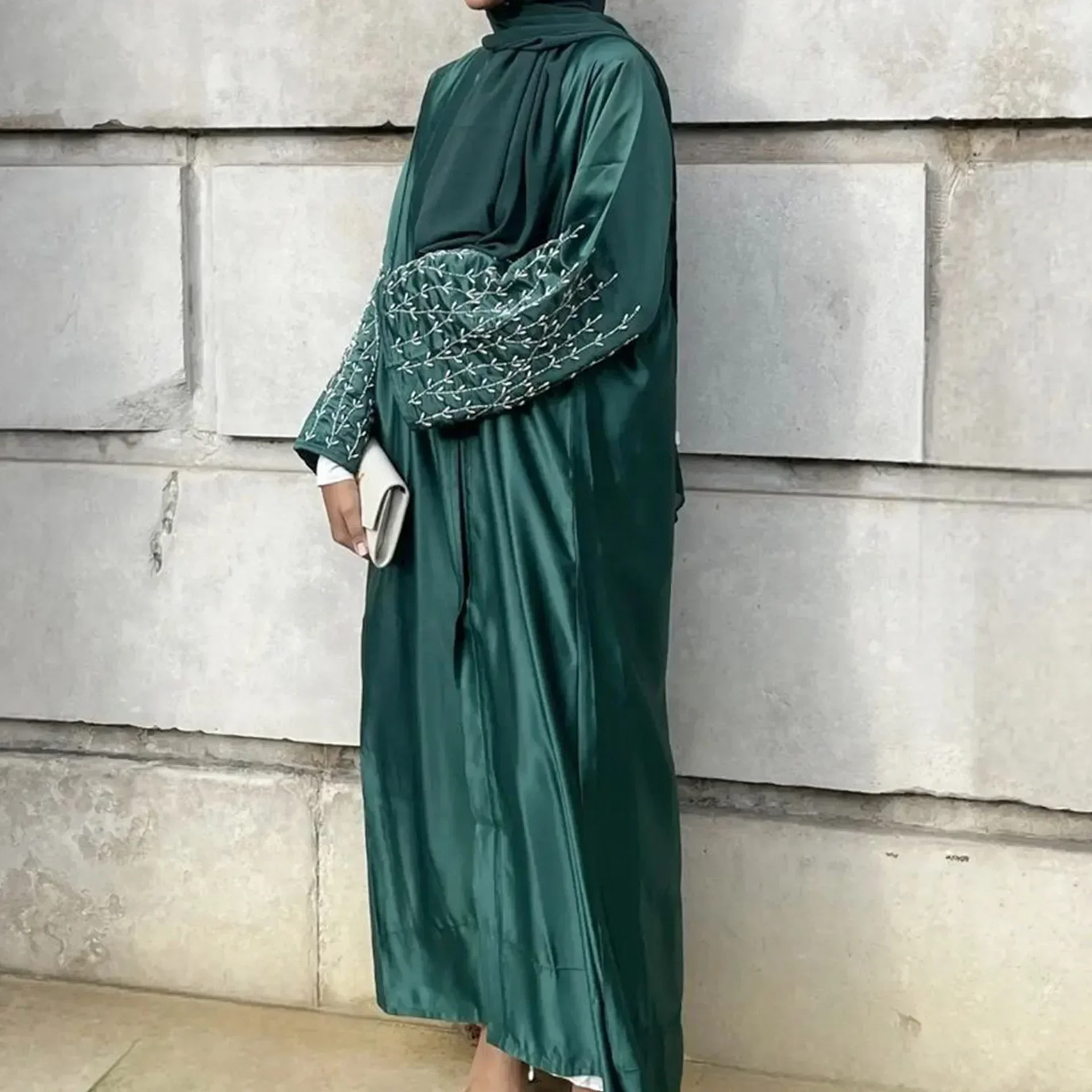 Summer Open Abaya Kimono Dubai Party Kaftan Solid Beaded Muslim Fashion Hijab Dress Abayas for Women Turkey Islam Modest Outfit