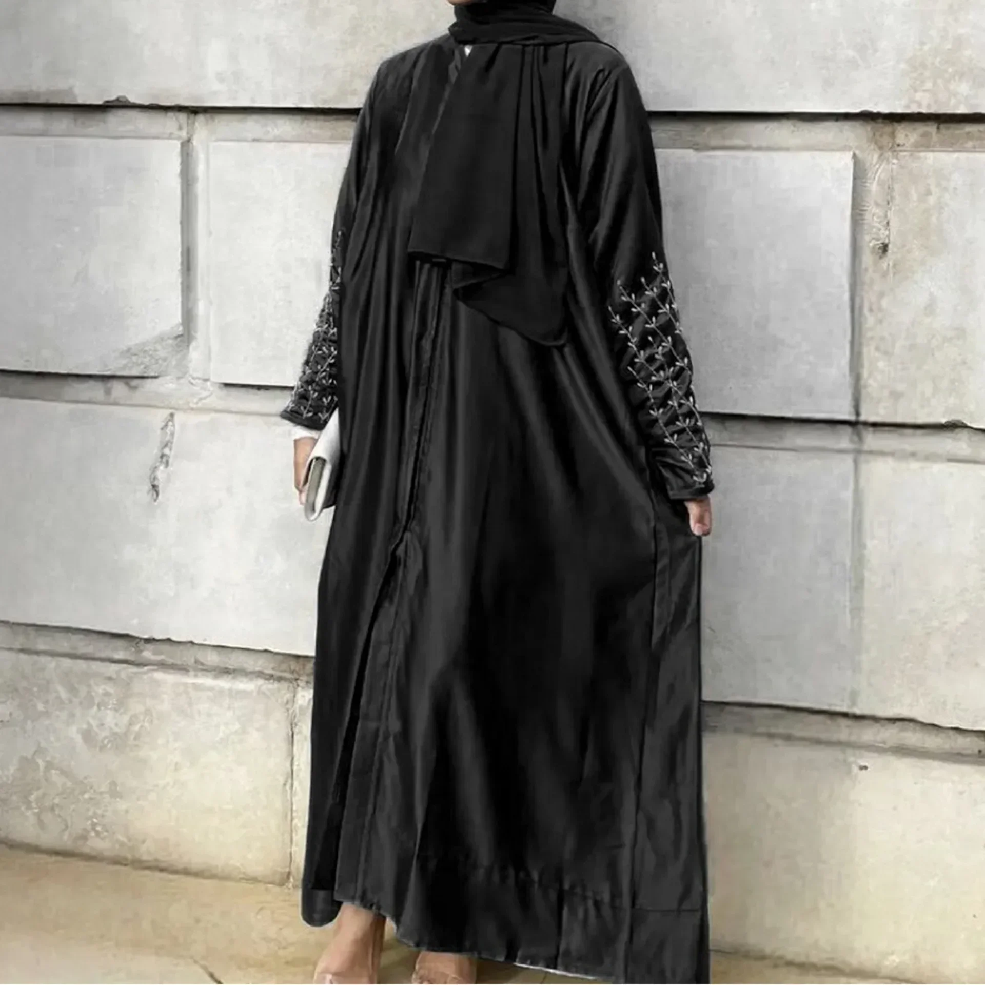 Summer Open Abaya Kimono Dubai Party Kaftan Solid Beaded Muslim Fashion Hijab Dress Abayas for Women Turkey Islam Modest Outfit
