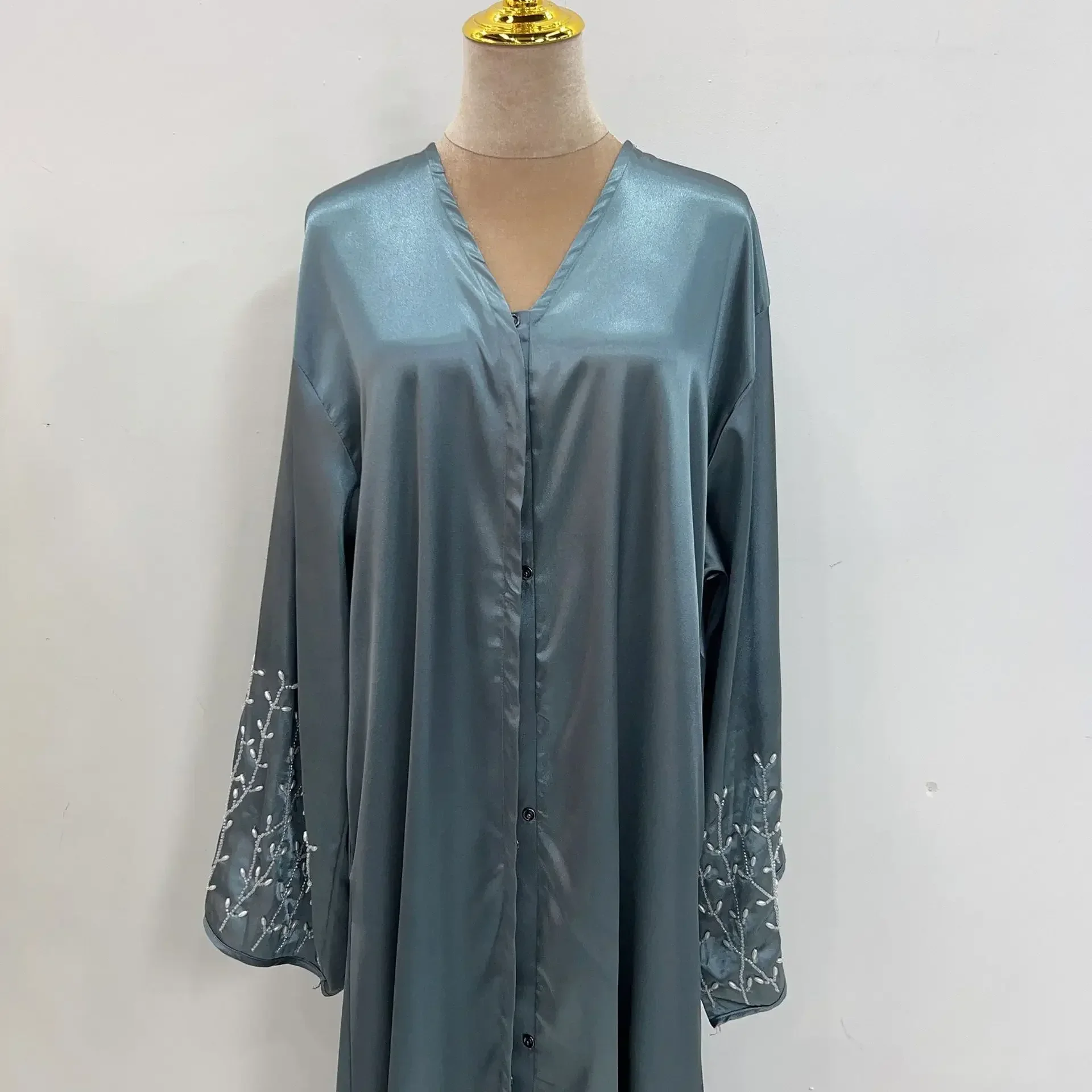 Summer Open Abaya Kimono Dubai Party Kaftan Solid Beaded Muslim Fashion Hijab Dress Abayas for Women Turkey Islam Modest Outfit
