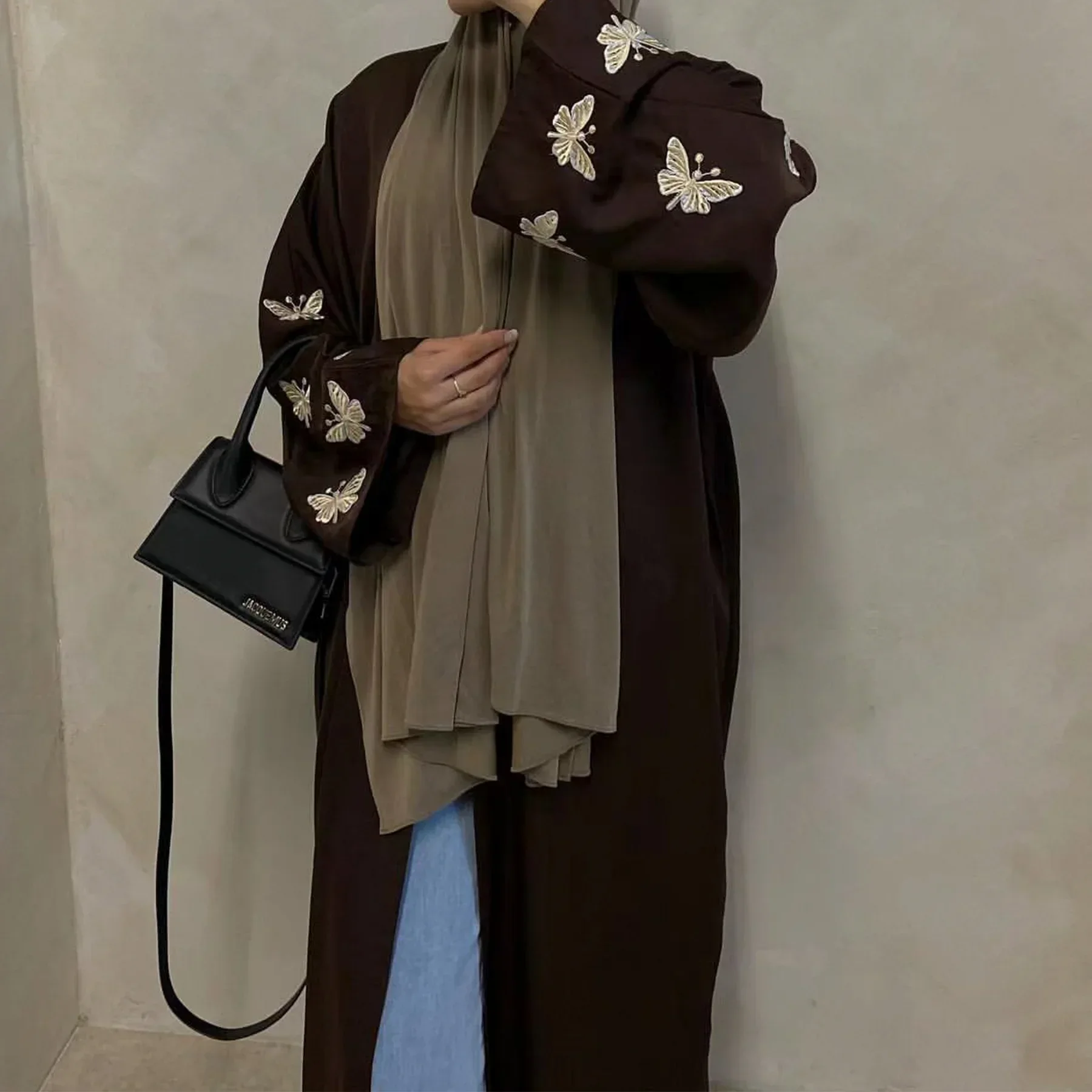 Butterfly Embroidery Kimono Abaya with Pockets Nida Muslim Abayas for Women Dubai Luxury Turkey Ramadan Islamic Clothing Kaftan Butterfly Embroidery Kimono Abaya with Pockets Nida Muslim Abayas for Women Dubai Luxury Turkey Ramadan Islamic Clothing Kaftan