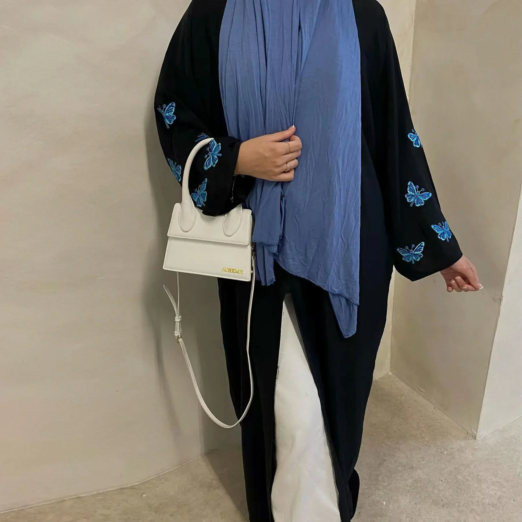 Butterfly Embroidery Kimono Abaya with Pockets Nida Muslim Abayas for Women Dubai Luxury Turkey Ramadan Islamic Clothing Kaftan Butterfly Embroidery Kimono Abaya with Pockets Nida Muslim Abayas for Women Dubai Luxury Turkey Ramadan Islamic Clothing Kaftan