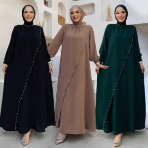 Alternative view of Eid Black Abaya with Beaded Diamond Abayas Dubai Luxury Turkish African Dresses Autumn Winter Islamic Clothes for Muslim Women