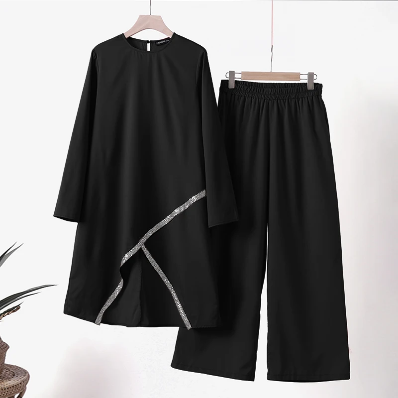 Autumn Muslim Sets Long Sleeve O-Neck turkish Blouse Wide Leg Pant Suit ZANZEA Casual Solid Women Matching Set Ladies Outfits Autumn Muslim Sets Long Sleeve O-Neck turkish Blouse Wide Leg Pant Suit ZANZEA Casual Solid Women Matching Set Ladies Outfits