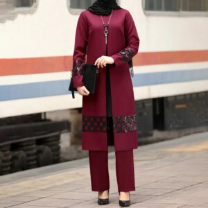 Alternative view of Ramadan Eid Mubarak Kaftan Dubai Abaya Turkish Casual Sets Muslim Dress Islamic Clothing for Women Ethnic Shirts Dress+Trousers