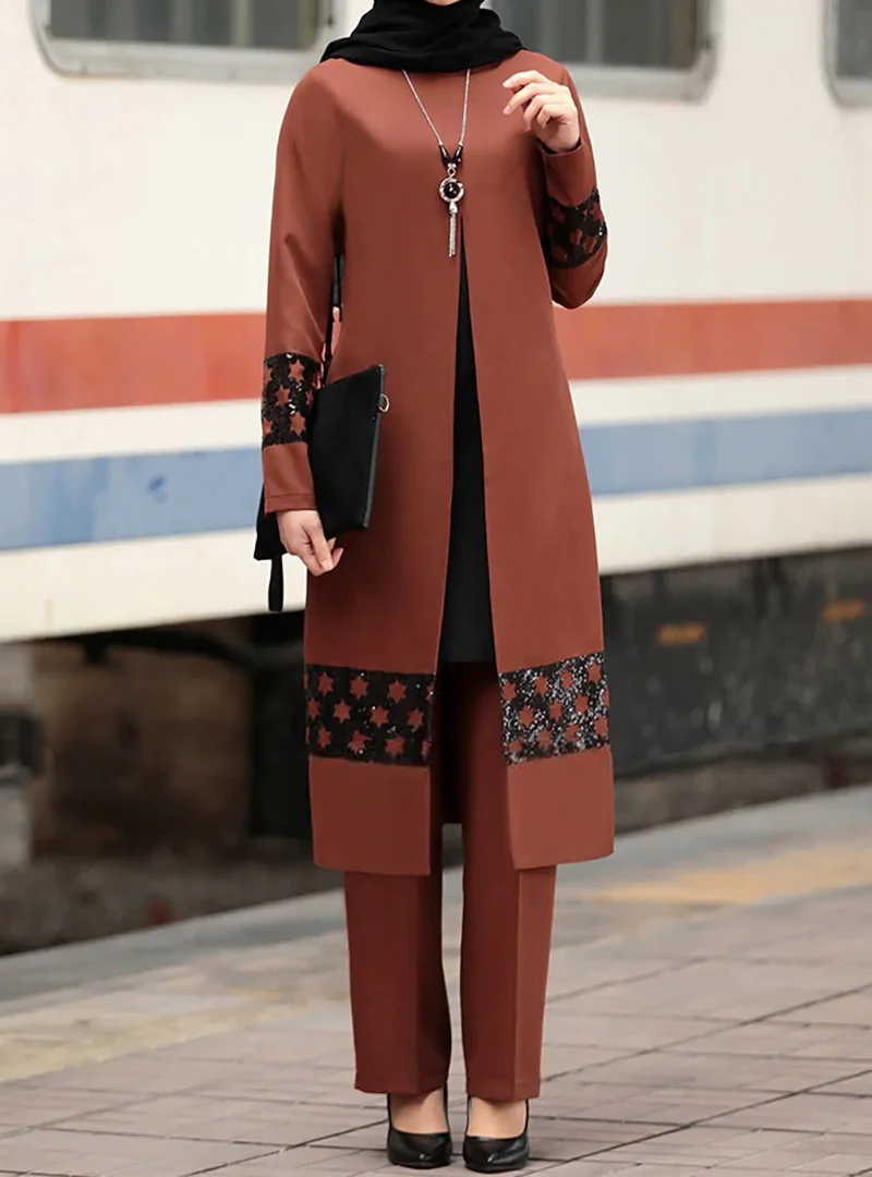 Ramadan Eid Mubarak Kaftan Dubai Abaya Turkish Casual Sets Muslim Dress Islamic Clothing for Women Ethnic Shirts Dress+Trousers Ramadan Eid Mubarak Kaftan Dubai Abaya Turkish Casual Sets Muslim Dress Islamic Clothing for Women Ethnic Shirts Dress+Trousers