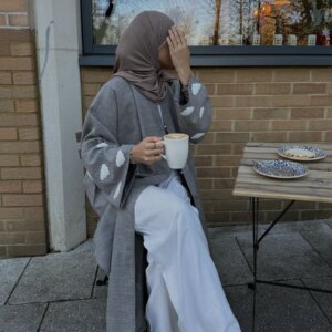 Elegant Women Muslim Love Embroidery Open Abaya Dubai Cardigan Maxi Dress Kimono Turkey Arab Robe Islam Eid Party Jalabiya Gowns