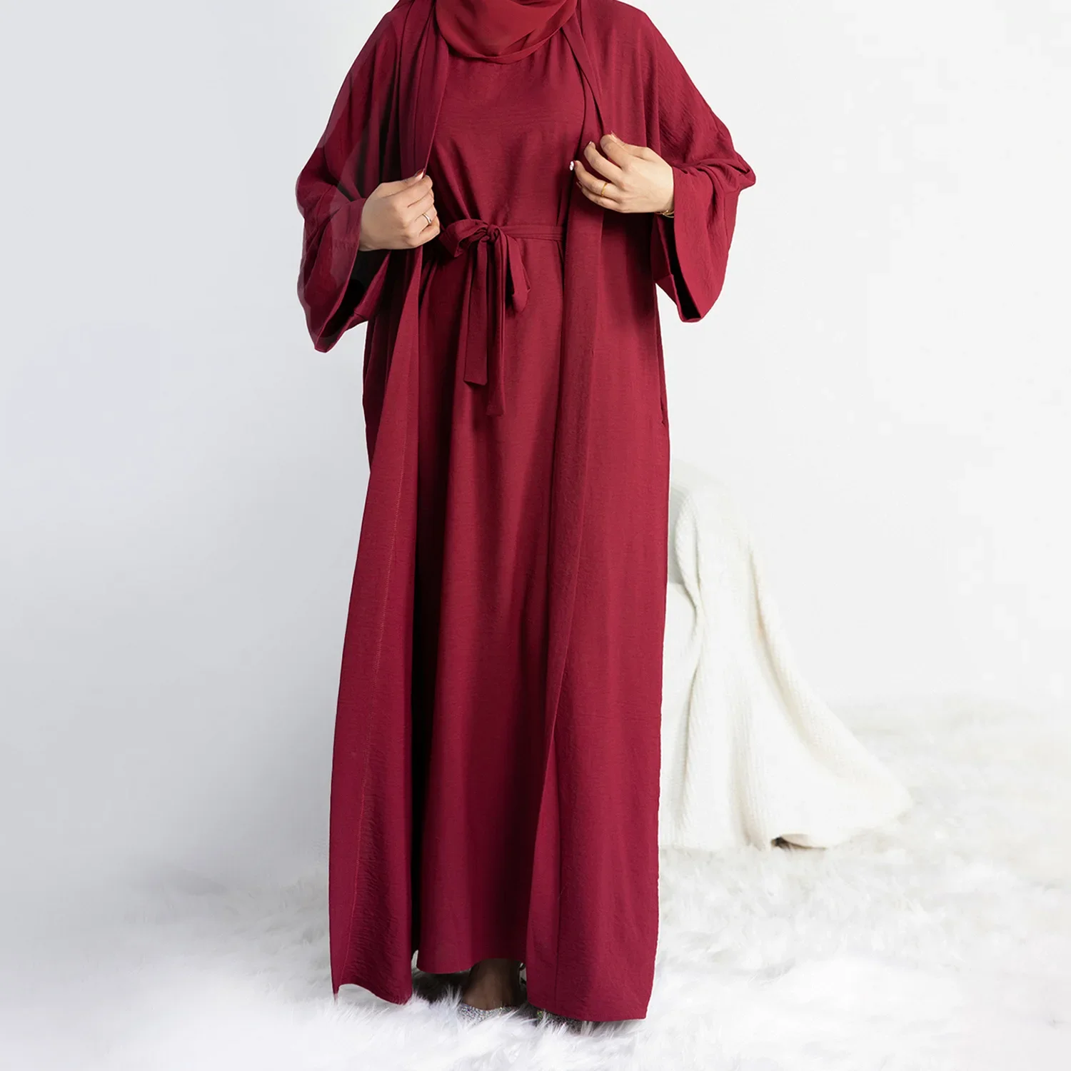 2 Piece Abaya Slip Sleeveless Hijab Dress Matching Muslim Sets Plain Open Abayas for Women Dubai Turkey African Islamic Clothing 2 Piece Abaya Slip Sleeveless Hijab Dress Matching Muslim Sets Plain Open Abayas for Women Dubai Turkey African Islamic Clothing