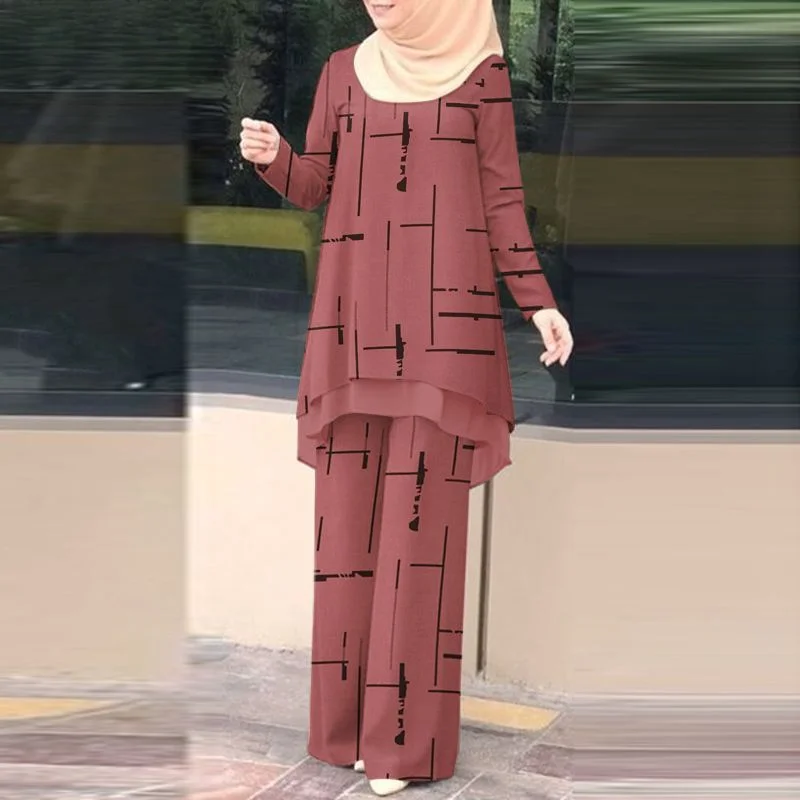 Vintage Stylish Muslim Suit 2PCS Long Sleeve Blouse Pant Sets Islamic Clothing Female Casual Floral Printed Matching Sets Vintage Stylish Muslim Suit 2PCS Long Sleeve Blouse Pant Sets Islamic Clothing Female Casual Floral Printed Matching Sets