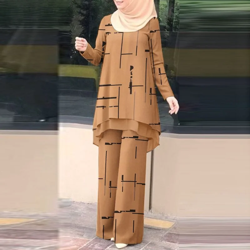 Vintage Stylish Muslim Suit 2PCS Long Sleeve Blouse Pant Sets Islamic Clothing Female Casual Floral Printed Matching Sets Vintage Stylish Muslim Suit 2PCS Long Sleeve Blouse Pant Sets Islamic Clothing Female Casual Floral Printed Matching Sets