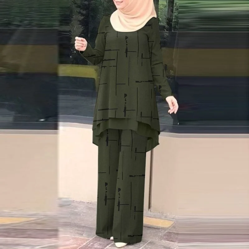 Vintage Stylish Muslim Suit 2PCS Long Sleeve Blouse Pant Sets Islamic Clothing Female Casual Floral Printed Matching Sets Vintage Stylish Muslim Suit 2PCS Long Sleeve Blouse Pant Sets Islamic Clothing Female Casual Floral Printed Matching Sets