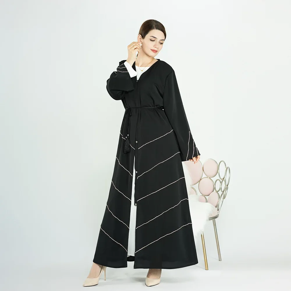 Ramadan Muslim Kimono Abaya Dubai Summer Party Elegant Hijab Dress Beaded Open Abayas for Women Turkey Dresses Islam Kaftan Robe Ramadan Muslim Kimono Abaya Dubai Summer Party Elegant Hijab Dress Beaded Open Abayas for Women Turkey Dresses Islam Kaftan Robe