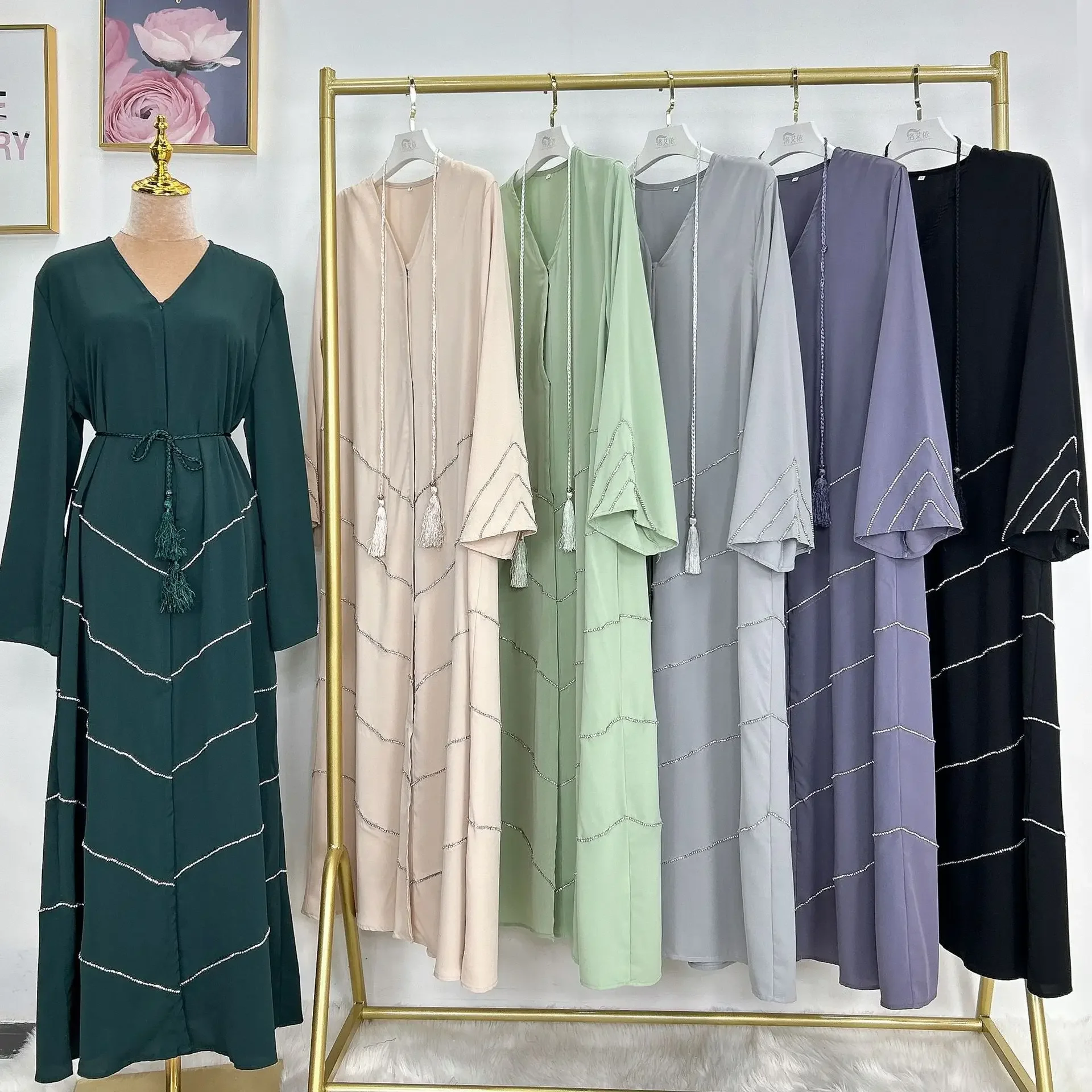 Ramadan Muslim Kimono Abaya Dubai Summer Party Elegant Hijab Dress Beaded Open Abayas for Women Turkey Dresses Islam Kaftan Robe Ramadan Muslim Kimono Abaya Dubai Summer Party Elegant Hijab Dress Beaded Open Abayas for Women Turkey Dresses Islam Kaftan Robe