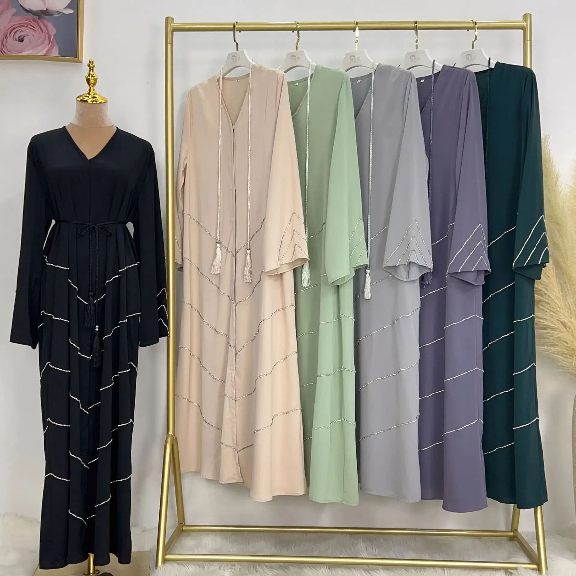 Ramadan Muslim Kimono Abaya Dubai Summer Party Elegant Hijab Dress Beaded Open Abayas for Women Turkey Dresses Islam Kaftan Robe Ramadan Muslim Kimono Abaya Dubai Summer Party Elegant Hijab Dress Beaded Open Abayas for Women Turkey Dresses Islam Kaftan Robe
